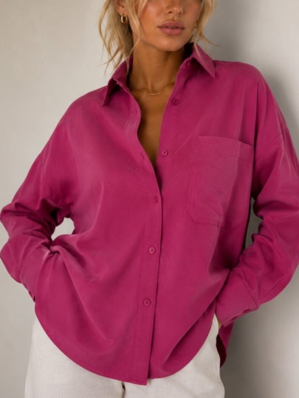 Zara Oversized Pink micro Corduroy Button Down Shirt Size XS 8410